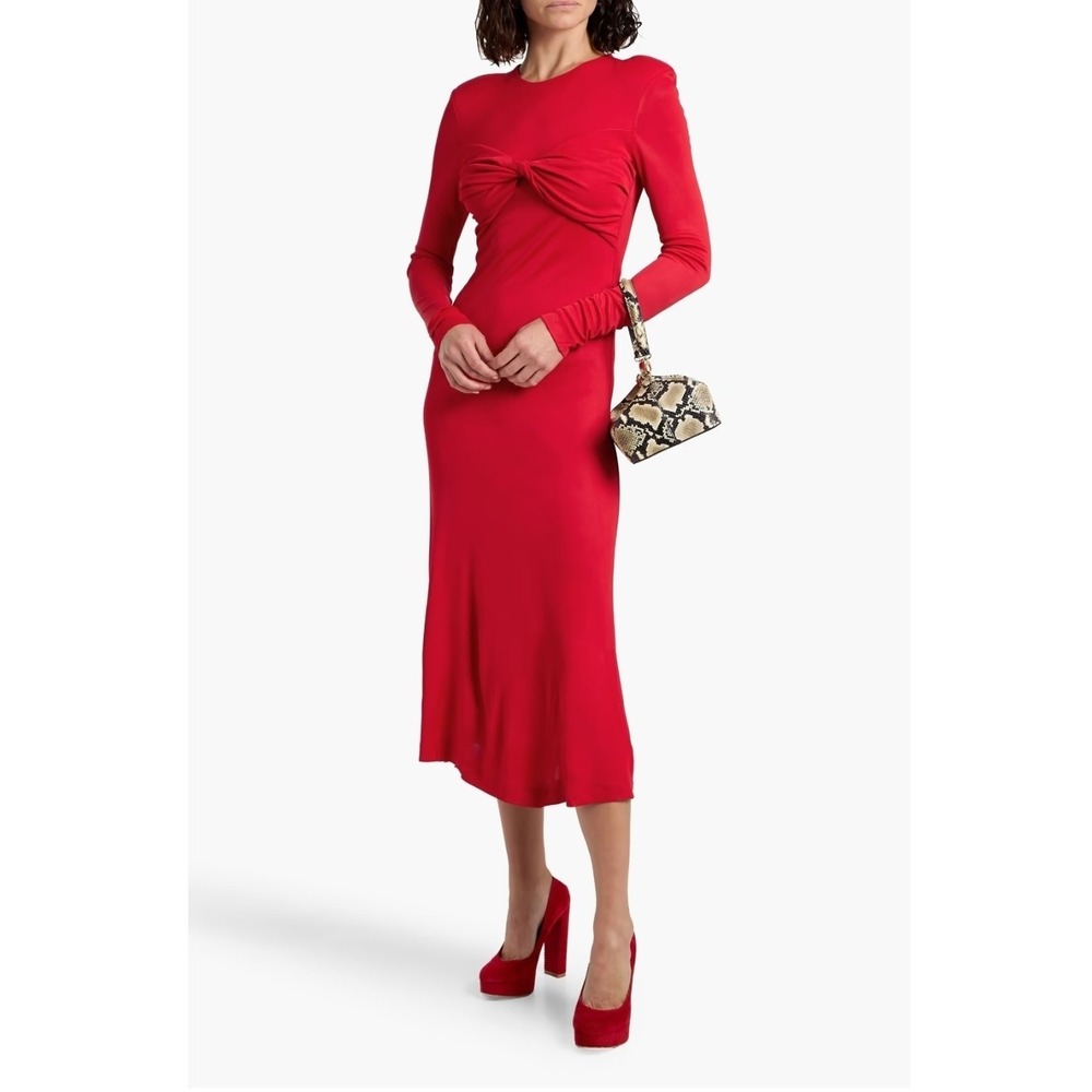 Farm Rio Twisted Cup Midi Dress Red Long Sleeve Women's Size L NWD $248